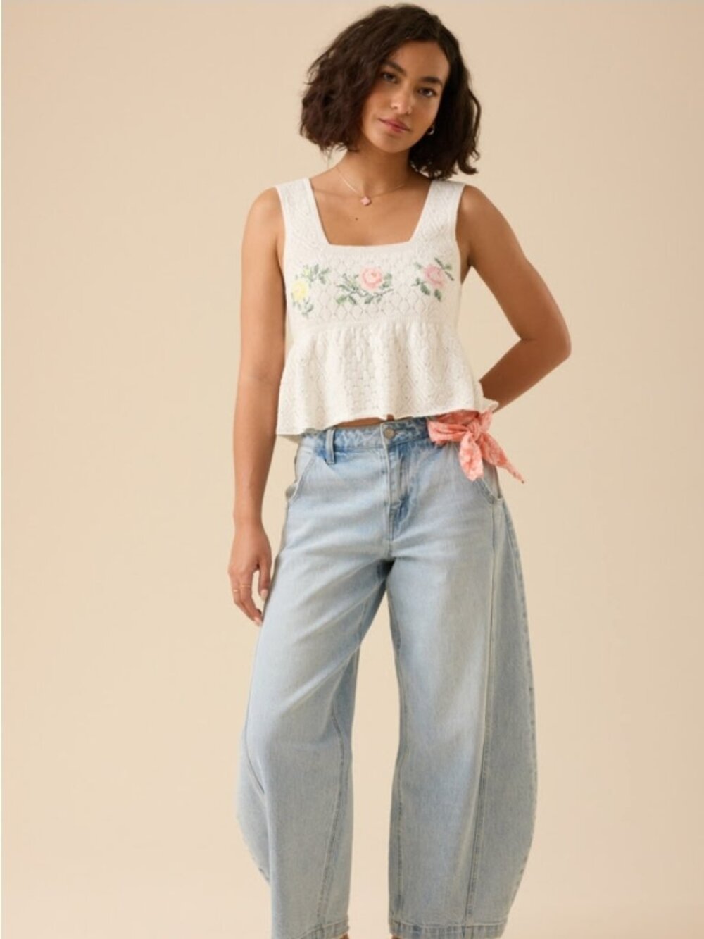 Pointelle Floral Tank